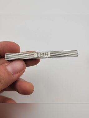 Mid Century Engraved Sterling Silver Tie Clip "THS" - Classic Men's Accessory